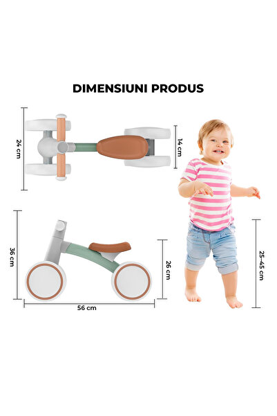 Elindor ® Balance Bike for Children, 4 Wheels, for Children 12-24 Months, 36 × 56 × 25 cm, Green