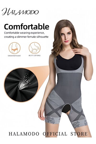 HALAMODO Women’s Bamboo Charcoal Body Shaper High-Waisted Slimming Bodysuit Tummy Control Body Shaper