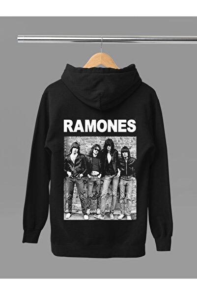 MAGORS Hanorac rock cu glugă, cu mânecă lungă, din bumbac, cu imprimeu RAMONE...