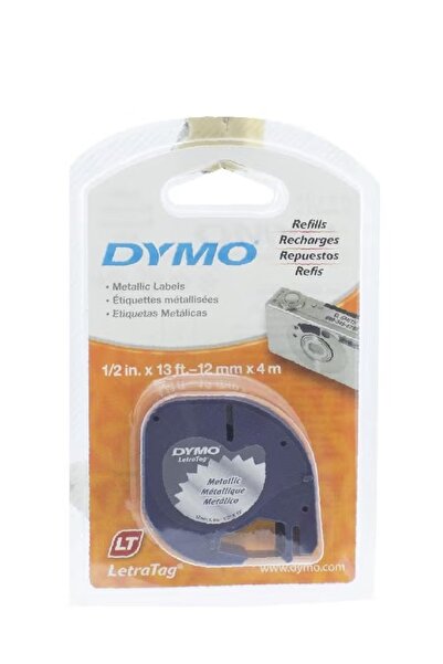 Dymo شريط طابعة ملصقات LetraTag مقاس 12 مم × 4 م، طباعة سوداء على فضي معدني