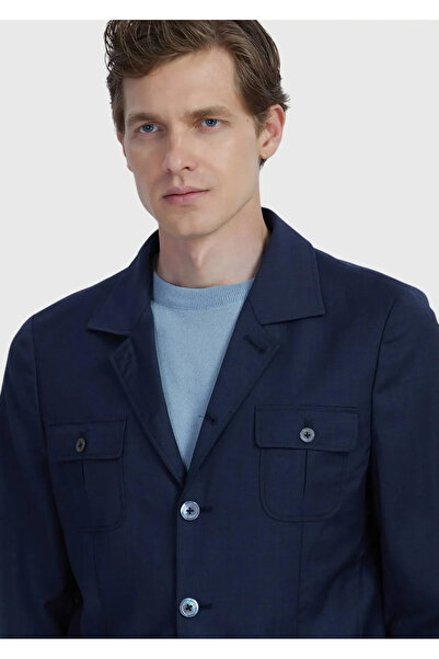 Ramsey Navy Blue Plain Shirt Shoulder Slim Fit 100% Wool Jacket