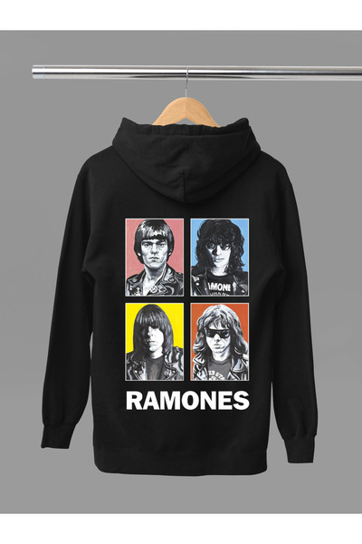 MAGORS Hanorac rock cu glugă, cu mânecă lungă, din bumbac, cu imprimeu RAMONE...