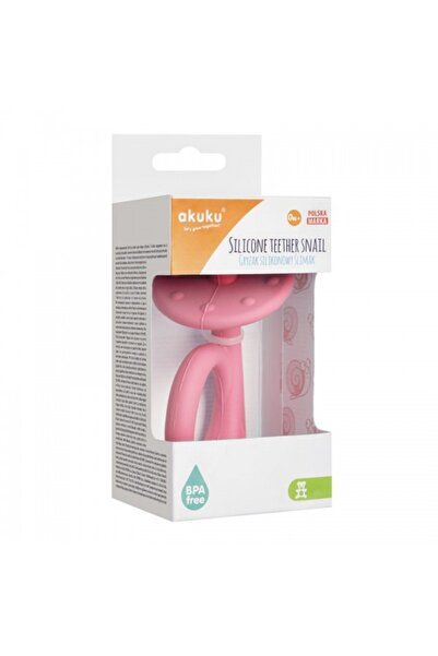 Akuku Pink Snail teething toy, soft silicone construction, with prominent areas for gum massage