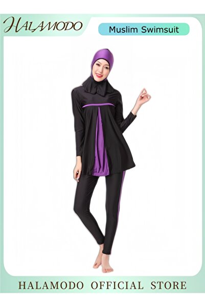 HALAMODO 3PCS Women Modest Muslim Swimsuit, Long Sleeves Swimsuits, Full Covered Swimwear