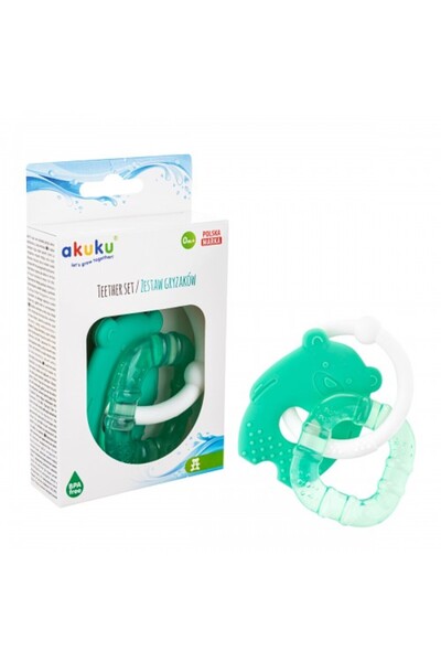 Akuku Silicone teething toy set Bear/Square green