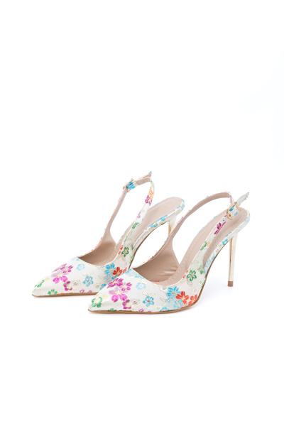 Letafia Oliva Floral Patterned Gold Heeled Shoes