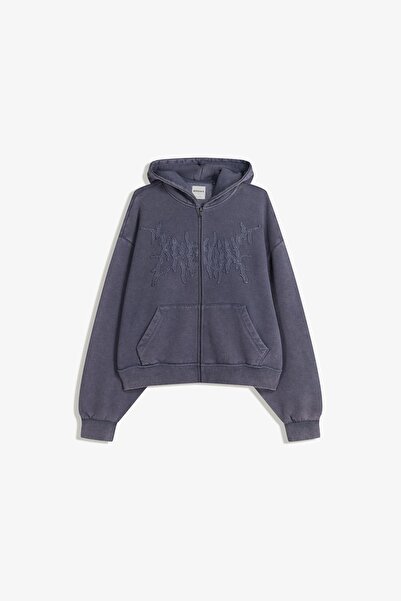 Bershka Boxy fit kısa kesim fermuarlı sweatshirt