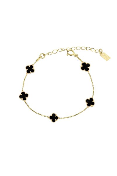 ohmygod jewelry 925 Argint Bratara din argint placat cu aur galben si trifoi – Black Lucky Nicole
