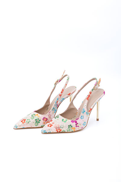Letafia Oliva Floral Patterned Gold Heeled Shoes
