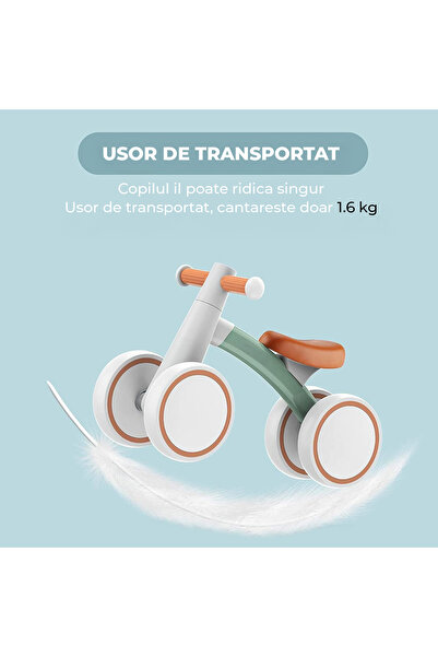 Elindor ® Balance Bike for Children, 4 Wheels, for Children 12-24 Months, 36 × 56 × 25 cm, Green