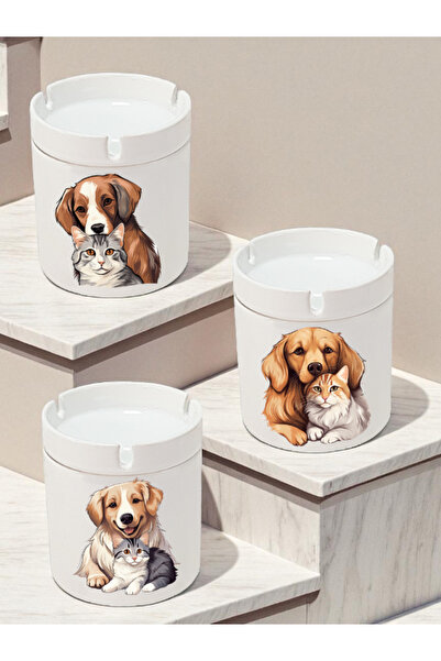 lili hediyelik Sweet Cat Dog Themed 3-Piece Ashtray Models - Odorless Ashtrays, Ceramic Ash Tray