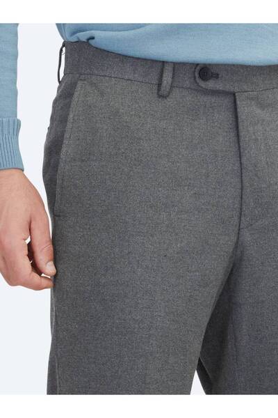 Kip Gri Düz Dokuma Fitted Fit Klasik Pantolon