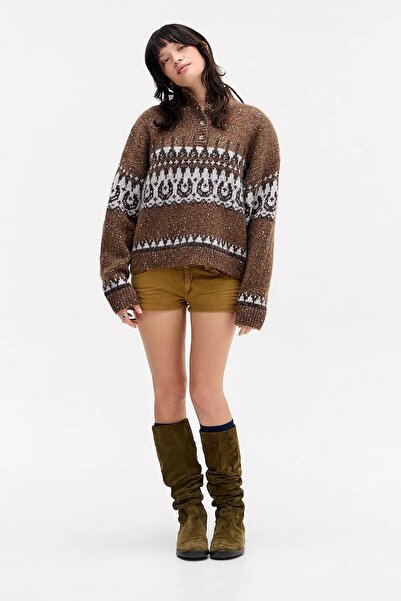 september island Yıpratılmış Hardal Rengi Süper Mini Jeans Şort