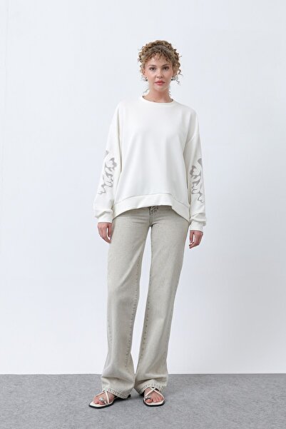 Puane Women's 32165 Sleeves Mesh Embroidered Sweatshirt