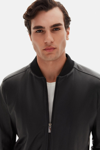 D'S Damat Ds Damat Regular Fit Black Plain Leather Coat