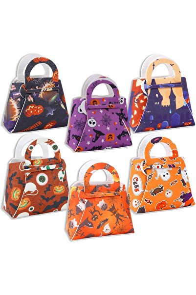 Yisscen Σετ 6 χάρτινων σακουλών Halloween, πολύχρωμες, 12 x 13 cm