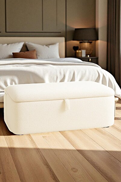 WoodyMaison LENA Teddy Kumaş Sandıklı Puf Bench – Depolama, Oturma ve Yatak U...