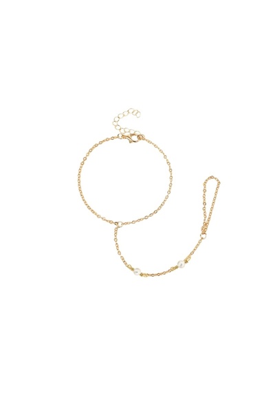 ohmygod jewelry 925 Argint Brățară-inel din argint 925 placat cu aur și perle - Krishna