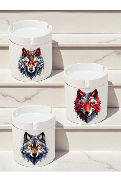 lili hediyelik نماذج منفضة سجائر بتصميم الذئب مكونة من 3 قطع - منافض سجائر بد...