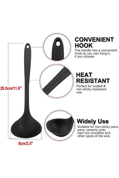 Generic sourcing map Silicone Soup Ladle Spoon 11.6 Inch Length Heat Resistant to 450°F One Piece Design Re