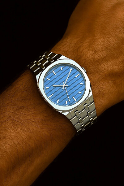 İ&A HOME ساعة يد رجالية بسوار فولاذي ومينا أزرق – ساعة أنيقة مقاومة للماء