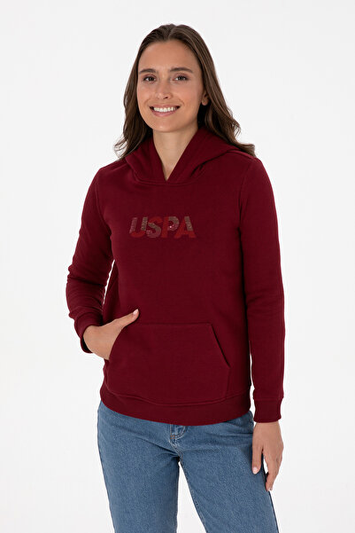 U.S. Polo Assn. سويت شيرت نسائي أساسي بغطاء للرأس باللون العنابي 50307711-VR014