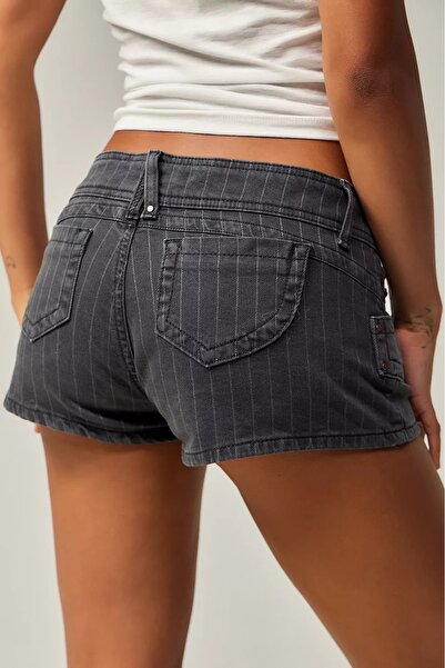 september island Dark Navy Pinstripe Super Mini Jeans Shorts