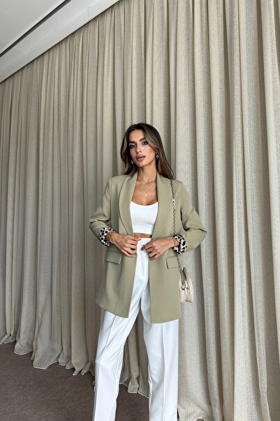 MAT Collection Kadın Yağ Yeşil Blazer Astarlı Uzun Ceket