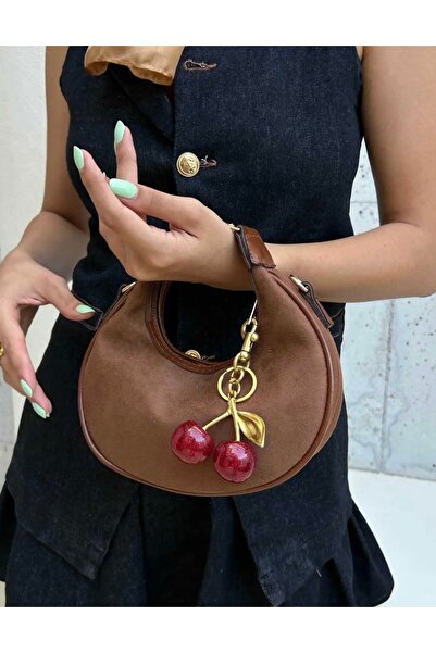 grand coco Kadın Taba Süet charm hediyeli el ve omuz çantası