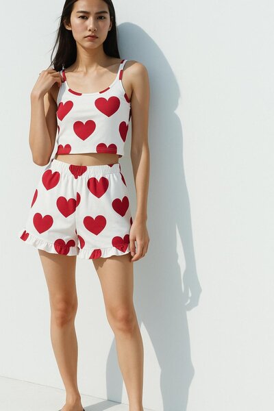 HAKKE Heart pattern tank top shorts pajama set