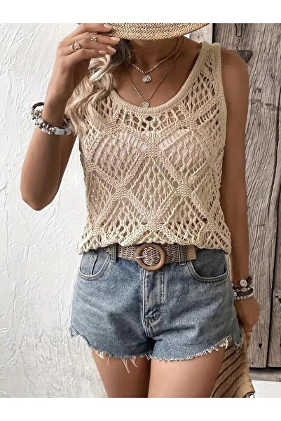 MODA Γυναικεία μπλούζα πλεκτή με στρογγυλή λαιμόκοψη με γεωμετρικό σχέδιο