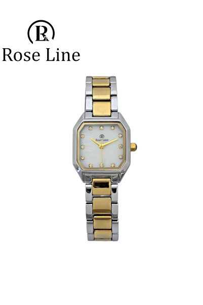 Roseline Women's watch with a square design in silver and gold with a white dial