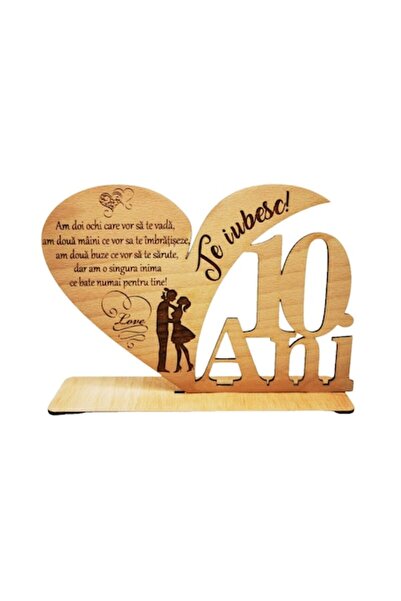 OEM Cadou aniversare 10 ani de casnicie, Inima din lemn decorativa gravata cu...