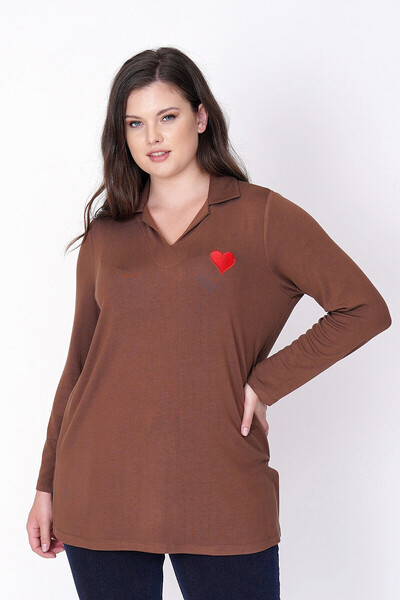 Büyük Moda Heart Embroidered Thin Knitting Blouse