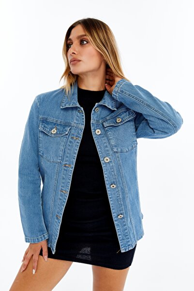 CHOS7N جاكيت جينز نسائي – جاكيت جينز بأكمام طويلة، مزيج أنيق وعصري