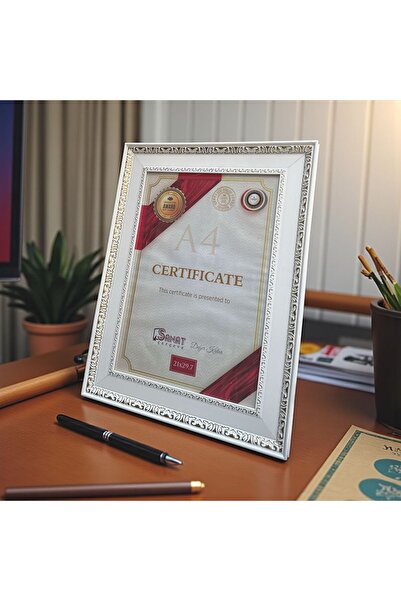 Peramari Decorative Wooden Art Certificate Frame White Gold A4 Size