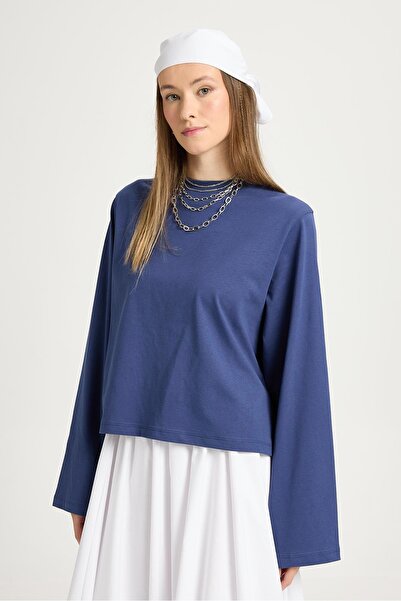 minaaise Tricou de bază scurt oversize cu mâneci largi, albastru bleumarin pe...