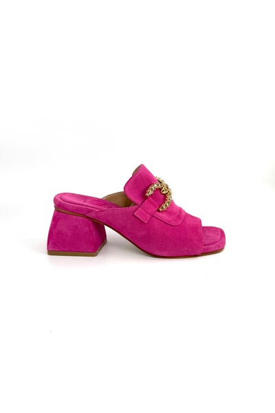 Desire Suede Leather Pink Heeled Slippers