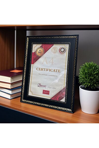 Peramari Ramă decorativă din lemn pentru certificat de artă, negru auriu, dimensiune A4