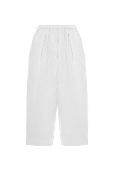 Beauty Omelette Beyaz Keten Şalvar Kesim Pantolon