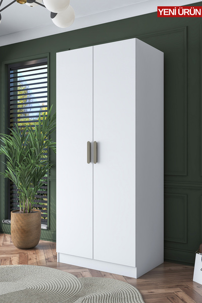 Rani Mobilya Rani BA136 Gardırop 2 Kapaklı Seyyar Raflı Elbise Dolabı Beyaz