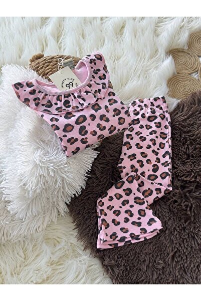 babymoon kids Crew Neck Spanish Flare Detail Collar Girls' 2-Piece Ribbed Set