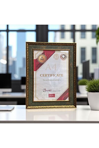 Peramari Decorative Wooden Art Certificate Frame Khaki Green Gold A4 Size