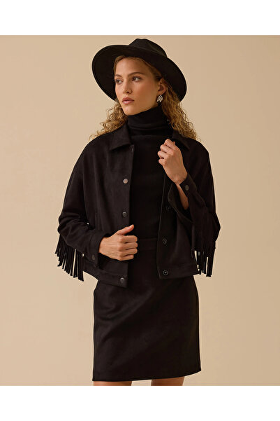 SEÇİL Short Suede Jacket with Tassel Detail