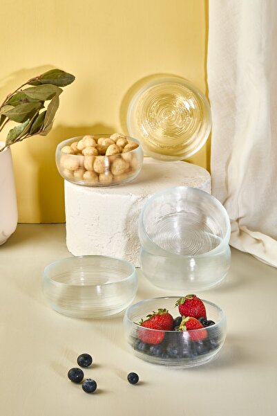 Lora Bianca Mirano 6 Piece Glass Snack - Sauce - Turkish Delight Mini Presentation Bowl - 11 cm