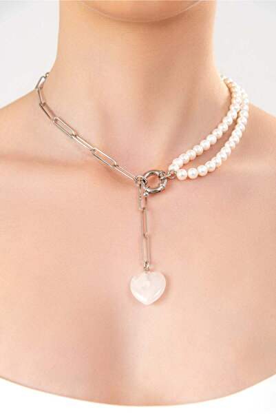 ohmygod jewelry 925 Argint Colier din argint și perle cu charm inimă – Amore