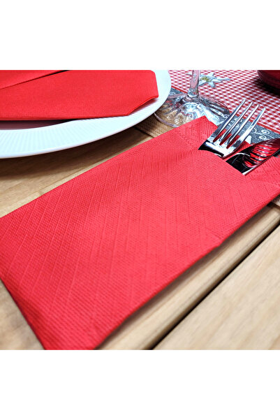 Mank Șervețele cu BUZUNAR pentru tacâmuri - Tissue Deluxe (Roșu) / 40 x 40 cm...