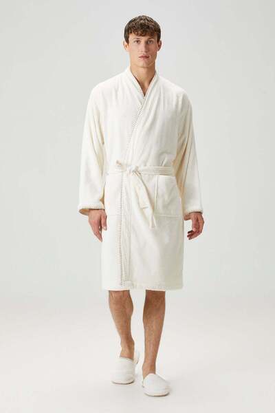 İrya Ανδρικό μπουρνούζι Shadow 100% βαμβάκι εκρού