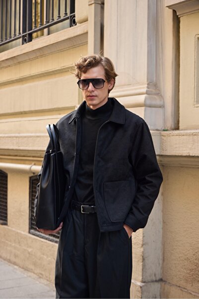 Danger Ανδρικό παλτό από καπιτονέ σουέτ Μαύρο μπουφάν