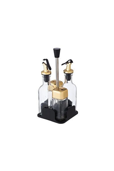 ORIAN Oil and salt shaker set with black and gold stand